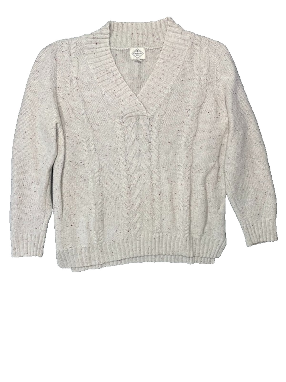 St Johns Bay Cable Knit Sweater Womens 2XL Beige Speckled Fleck V Neck Cozy
